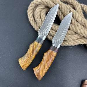 سكين صغير مستقيم من الفولاذ الدمشقي الشمال للبقاء على قيد الحياة في التخييم في الهواء الطلق دفاع ذاتي مزورة خشب حاد متين - Product Image 3