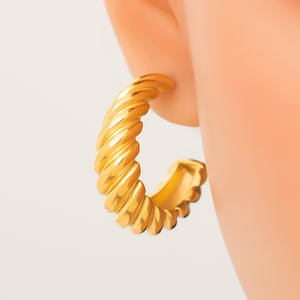 <b>Stud</b> Earrings 18K Gold <b>Titanium</b> Steel Irregular U Shaped Geometric Design For Women Fashion Jewelry - Product Image 3