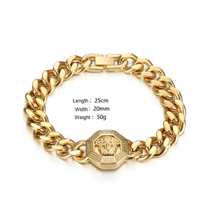 2025 nuevo diseño de moda Medusa italiana joyería griega acero inoxidable 18K chapado en oro pulsera de eslabones cubanos para hombre - Product Image 5