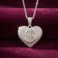Collier pendentif Hip Hop Iced Out Cœur et Symbole Dollar, en laiton avec chaîne à maillons et pavé de zircone cubique, bijoux Bling pour Hommes et Femmes