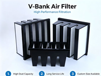 Filter Udara HEPA Fiberglass Bentuk-V 2V 3V 4V Baru dengan Efisiensi 99,95% untuk Ruang Bersih