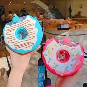 Trendy Donut Straw Cup Creative Ins Korean Version Children's Anti-fall Portable Strap <b>PC</b> Leakproof Multi-color Cute Water - Product Image 3