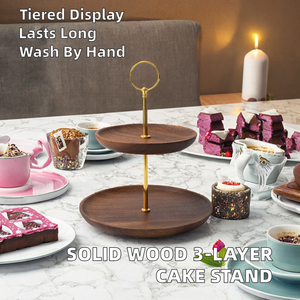 Exhibidor de Pastel de Tres Niveles de Madera Maciza Estilo Europeo para Frutos Secos y Dulces, Acabado en Nogal Negro, Solo Lavado a Mano - Product Image 2