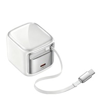 Chargeur rapide 35W GaN, adaptateur rapide, tête de charge à double port avec câble de données Type-C rétractable intégré, adapté à l'iPhone