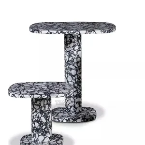 Matera Kleine Tafel Zwart Cement Terrazzo Met Wit Marmer Grote Aggregaten Antislip Salontafel Nieuwe Product Moderne Meubels