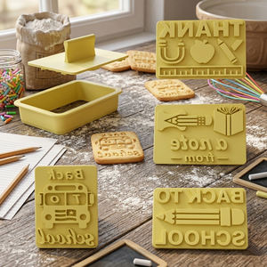 Ensemble de découpoirs à biscuits écologiques pour la rentrée scolaire - Cadre rectangulaire avec 5 tampons interchangeables pour la reconnaissance des enseignants, pour la pâte à sucre - Product Image 1