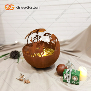 Braseros Pequeños de Acero Corten Rojo Oxidado, Certificación CE, 2mm de Grosor, Esfera Metálica para Exteriores para Todas las Estaciones con Luces, Apto para Leña - Product Image 5