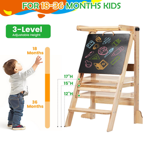 Taburete de <span class=keywords><strong>cocina</strong></span> <span class=keywords><strong>para</strong></span> niños con 3 alturas ajustables y riel de seguridad Torre de madera Montessori con pizarra <span class=keywords><strong>para</strong></span> aprender - Product Image 4