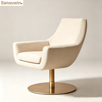 Fauteuil pivotant en tissu, fauteuil simple moderne pivotant avec base en métal laiton antique pour salon intérieur