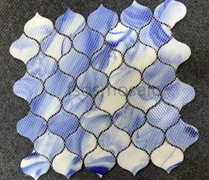 Mode de luxe <span class=keywords><strong>Gourde</strong></span> Parapluie Feuille Forme Céramique Verre Mosaïque Carreaux Muraux Populaire Métal Dosseret avec Pierre Design Graphique - Product Image 4