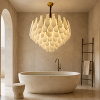 Lustre moderne en forme de goutte d'eau de style alabastro avec cadre et chaîne dorés pour salon, salle à manger, hôtel, villa