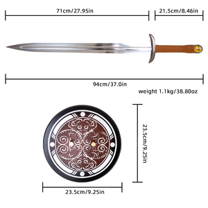 ดาบแฟนตาซีคลาสสิกจากภาพยนตร์/เกม ด้ามจับหุ้มหนังสีน้ำตาล หัวดาบทรงกลมแบบวินเทจ สำหรับคอสเพลย์และสะสม - Product Image 6