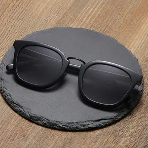 Laser gravur TAC sonnenbrille uv 400 schutz S schwarz acetat metall brücke sonnenbrille