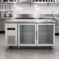 Réfrigérateur professionnel en acier inoxydable à double porte pleine, sous comptoir, avec plan de travail, pour cuisine de restaurant