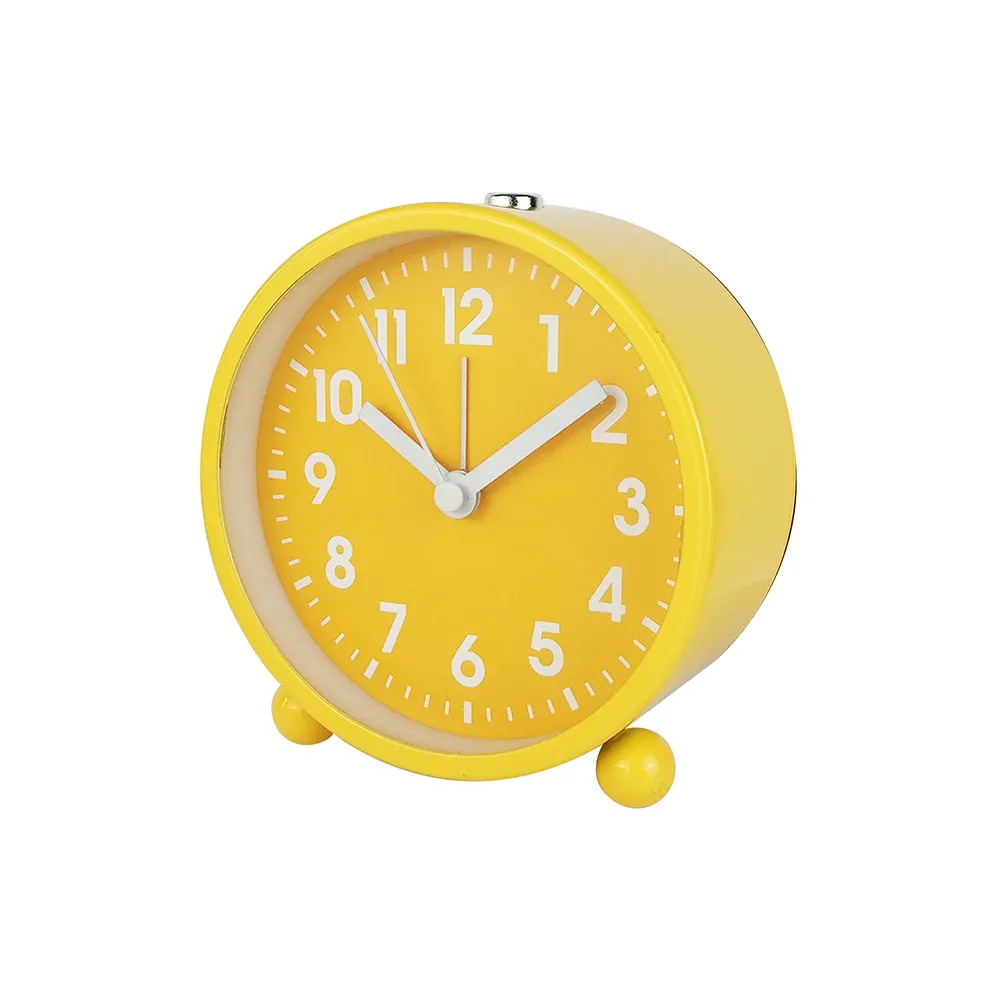 Bright Yellow Metal Alarm Clock Snooze Function with Light Wake Up Training Kids Alarm Clock