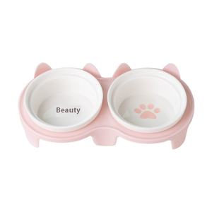 Mangkuk ganda keramik untuk anjing kucing, mangkuk air makanan hewan peliharaan ramah lingkungan kaki tinggi mulut miring melindungi tulang belakang tengkuk hewan peliharaan - Product Image 1