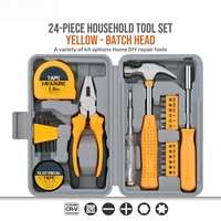 Kit de herramientas manuales básicas de reparación doméstica compactas pequeñas amarillas de 24 piezas