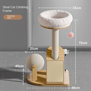 Mainan Kucing Kayu Solid dengan Sarang Terintegrasi, Penggaruk Tali Sisal Kecil, dan Rak Panjat Vertikal Tahan Aus untuk Kucing - Product Image 6