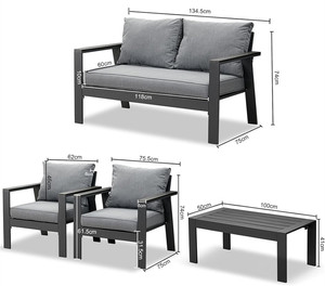 4 Stück Terrassen möbel Metall Couch tisch Allwetter Aluminium rahmen <span class=keywords><strong>Garden</strong></span> Outdoor Zeitgenössisches Sofa garnitur mit Dunkelgrau - Product Image 3