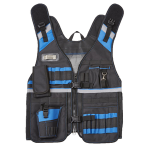 Blue Waterproof Electrician Tool <b>Vest</b> Men Reflective Strip Adjustable Thick Straps 150 lb Capacity 20-24 Pockets <b>Padded</b> Handle - Product Image 2