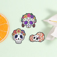Broche émaillée motif crâne de sucre floral, style mexicain Jour des Morts, badge de revers pour Halloween, décoration pour vêtements et sacs à dos, cadeau