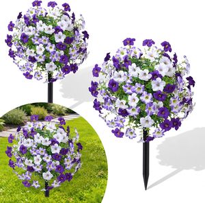 Venta al por Mayor de Árboles de Topiario de Boj Artificial de 23 Pulgadas con Flores de Petunia, Plantas Artificiales para Exteriores con Base para Tierra, Resistentes a los Rayos UV - Product Image 1