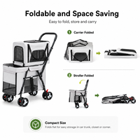 Carrito de Paseo para Mascotas de Dos Niveles, Desmontable, Plegable, Ligero y Duradero, con Malla Transpirable, Freno Trasero y 4 Ruedas Grandes