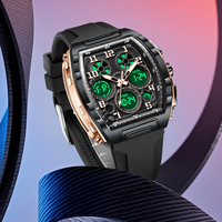 Montre étudiante LIGE FB0096 en silicone tonneau, avec alarme, chronomètre, compte à rebours, sonnerie horaire, luminescente, étanche, multifonction + boîte