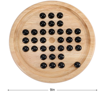 Offelec - Jeu de solitaire en bois avec 33 billes en verre noir - Classique - Jeu de stratégie pour un joueur - Puzzle - Enfants - Adultes - Amusant - Famille