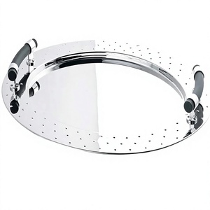 Bandeja Redonda de Metal Dorado de Excelente Calidad, Hecha a Mano, Grabada, Decorativa, para Servir, para Tocador, para Decoración de Comedor - Product Image 5
