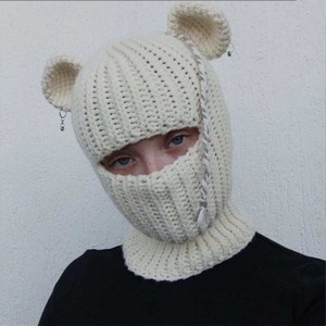 Prix usine hiver tissé à la main Crochet diable Violence lapin lapin oreille bonnet tricoté crâne cagoule masque chapeau avec oreille - Product Image 5