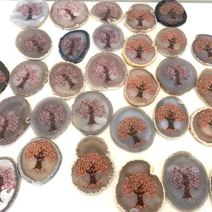 Natural Crystal Agate Slice Printing Artistic Healing Divination Life Tree Agate Sliced For Dec