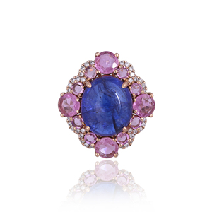 18K Rose <b>Gold</b> <b>Cocktail</b> <b>Ring</b> with Natural Tanzanite Pink Sapphire and Diamond Halo Trendy Wedding & Party Fine Jewelry for Women - Product Image 4