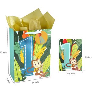 Gift <b>Bag</b> With Card And Tissue Paper For First Birthday Monkey Theme Party Supplies - Product Image 6