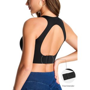 สปอร์ตบราไร้สายสำหรับผู้หญิง แบบ Racerback คอกว้าง ไร้ตะเข็บ เสริมฟองน้ำ รองรับแรงกระแทกต่ำ พร้อมแผ่นรองหน้าอกแบบถอดได้ - Product Image 3