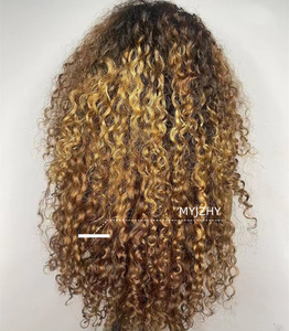 カスタムハイライトブラウンカラーカーリーレースウィッグ全密度バージンシングルドナー人毛透明レースフロントウィッグ - Product Image 5
