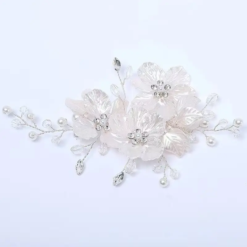 Koreaanse Elegante Shell Bloem Haarspelden Bruids Bloemblad Haar Kam Parel Hoofd Stuk Voor Ladiesbridal Tiara Bruiloft Haar Kroon