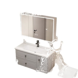 Meuble de salle de bain Koricini blanc avec éclairage LED et double vasque en céramique pour vanités de type Warehouse et Belize - Product Image 6