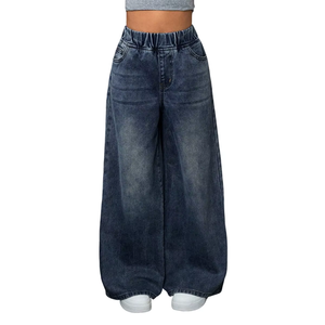 <span class=keywords><strong>Jean</strong></span> ample bleu à jambe large pour adolescentes – Tendance du moment, taille élastique, en denim, avec poches avant et arrière, pour un usage quotidien décontracté - Product Image 4