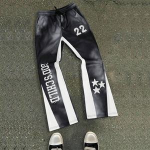 Pantalon de survêtement vintage en coton épais délavé à l'acide avec broderie et patchs usés pour homme, coupe large, effet soleil délavé - Product Image 3