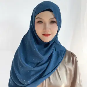 NOUVEAU Shinny Crystal Musulman Hijab Plain Scarf Rhinestone Shawls Bubble Chiffon Long Scarf Wraps Women Headband Shawls Supplier
