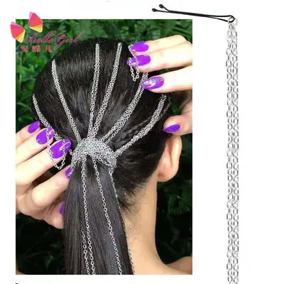 Clochette à cheveux, pinces punk à cheveux en métal, long pompon, chaîne d'extension pour costumes de fête pour filles, 19.6 pouces, vente en gros