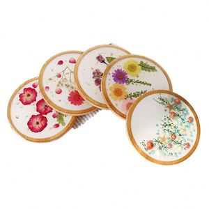 New Custom Round Resin <b>Coaster</b> with Dried Flower & Starfish - Wooden Plant <b>Drink</b> Tea Cup Mats & Pads, Unique Home Decor - Product Image 1