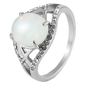yunnique <b>Titanium</b> Steel Opal <b>Ring</b> With Cubic Zirconia Women's Fashion Jewelry Gift Silver Color - Product Image 5