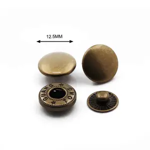 Hot sale H65 brass bronze 12.5 mm double cap fasteners ring snap button for leather handbag