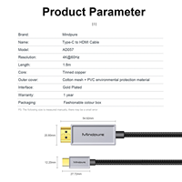 Mindpure Premium USB-C zu HDMI Kabel 4K 60Hz (1,8m), Geflochtenes Typ-C zu HDMI 2.0 Kabel für iPhone 16/17, Samsung Galaxy S25