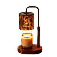 Lampe chauffe-bougie électrique portable réglable en hauteur en verre ambré motif léopard pour chambre, bureau, décoration intérieure, cadeau
