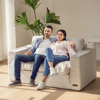 Sofá Personalizado sin Estructura, Gris, Comprimido, de 3 Plazas, Tapizado en Corduroy, Sofá Económico de 3 Plazas para Sala de Estar, Sofá Futón de Corduroy para el Suelo