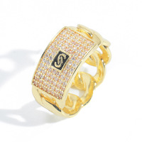 Anillo de Eslabones Cubanos Chapado en Oro de 14K con Pavé Completo de Circonitas Cúbicas, Joyería para Hombre, OEM ODM, Envío Rápido, Venta al por Mayor para Revendedores de Boutiques