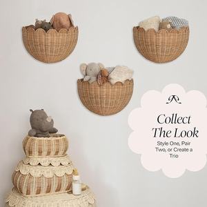 Scalloped Rattan Hanging <strong>Basket</strong> Rattan <strong>Wall</strong> Decor <strong>Basket</strong> <strong>Wall</strong> <strong>Storage</strong> <strong>Basket</strong> for Nursery, Living Room and Bathroom - Product Image 4